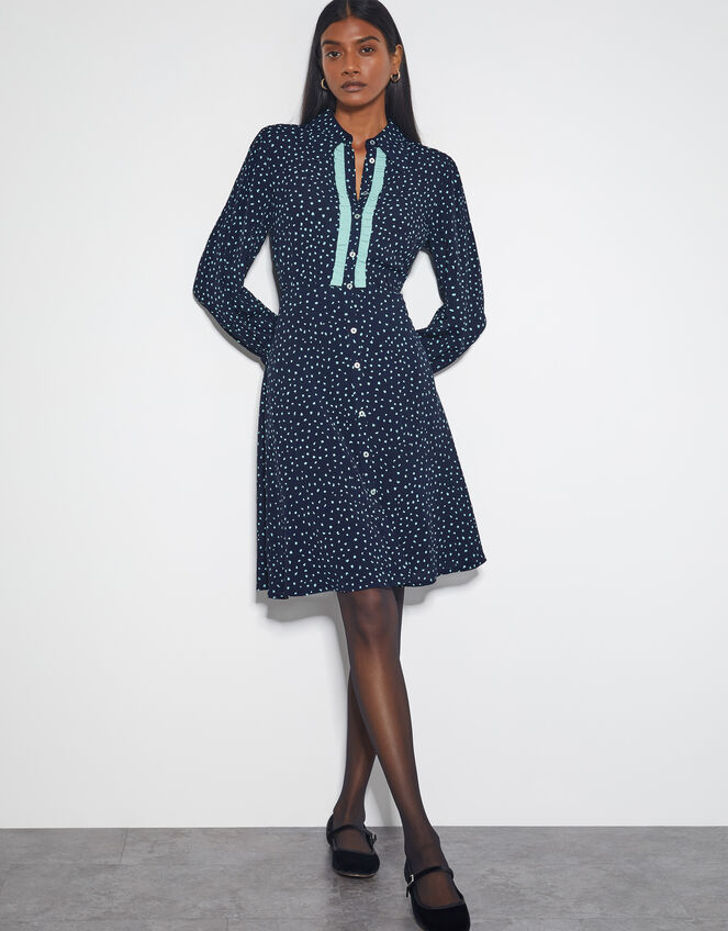 Novie Polka Dot Mini Shirt Dress, Blue (NAVY), large