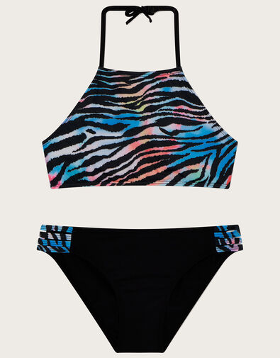 Ombre Zebra Print Bikini Set, Black (BLACK), large