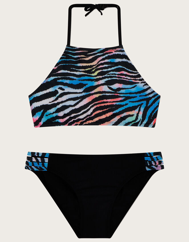 Ombre Zebra Print Bikini Set, Black (BLACK), large