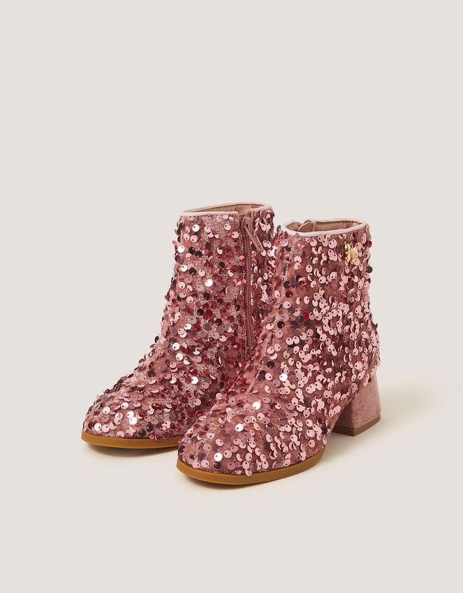 Sequin Velvet Ankle Boots, Pink (PINK), large