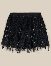 Cindy Sequin Fringe Skirt, Black (BLACK), large