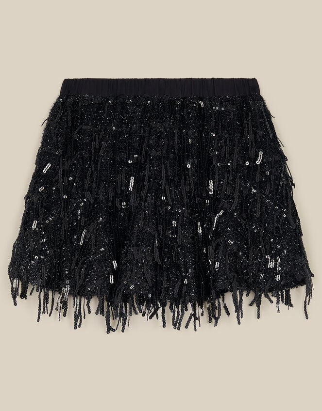 Cindy Sequin Fringe Skirt, Black (BLACK), large