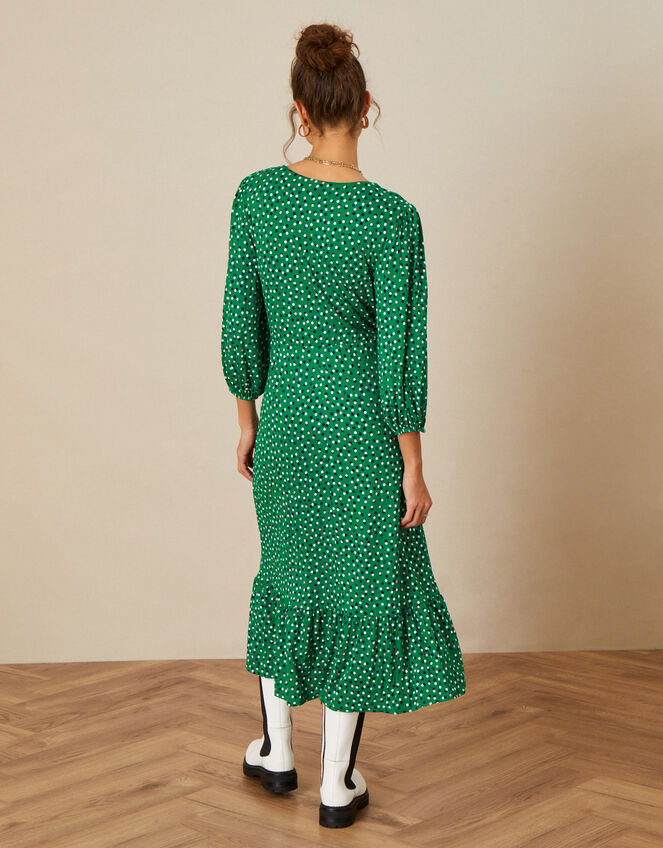 Polka Dot Jersey Dress, Green (GREEN), large