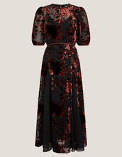 Carolyn Floral Devoré Midi Dress, Black (BLACK), large