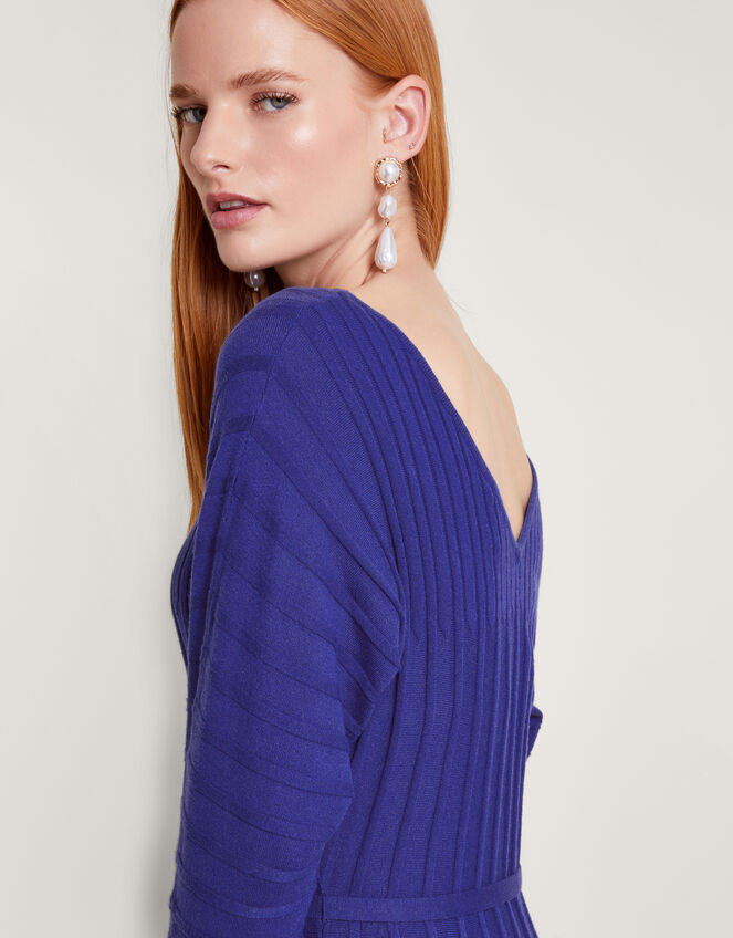 Inverted Rib Slash Neck Dress, Blue (COBALT), large