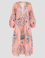Mabel Shell Print Cotton Kaftan Dress, Orange (PEACH), large