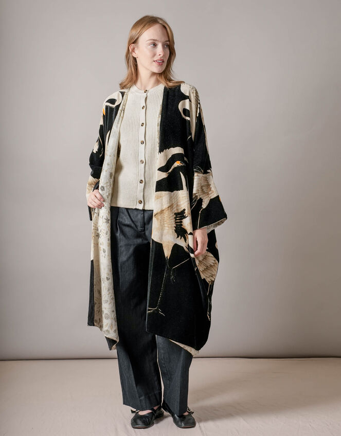 One Hundred Stars Velvet Stork Print Kimono, , large