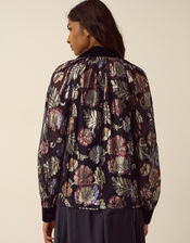 Hattie Metallic Jacquard Blouse, Blue (NAVY), large