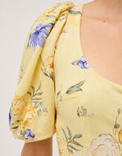 Etta Floral Linen Blend Midi Dress, Yellow (YELLOW), large