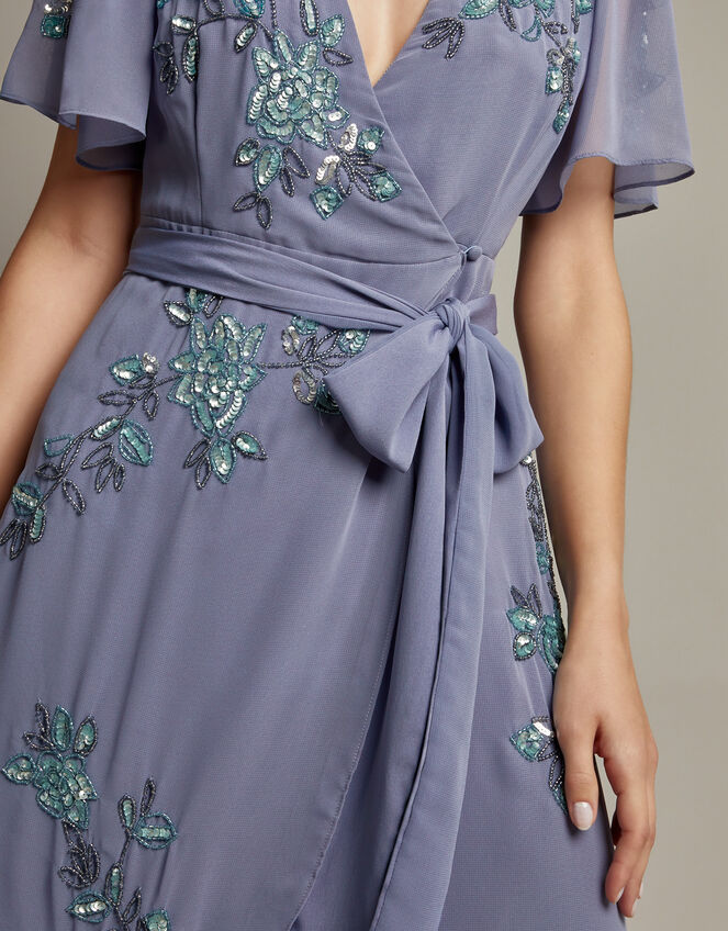 Sarah Floral Embellished Maxi Wrap Dress, MID BLUE, large