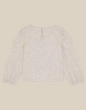 Sequin Ballerina Long Sleeve Top, Ivory (IVORY), large