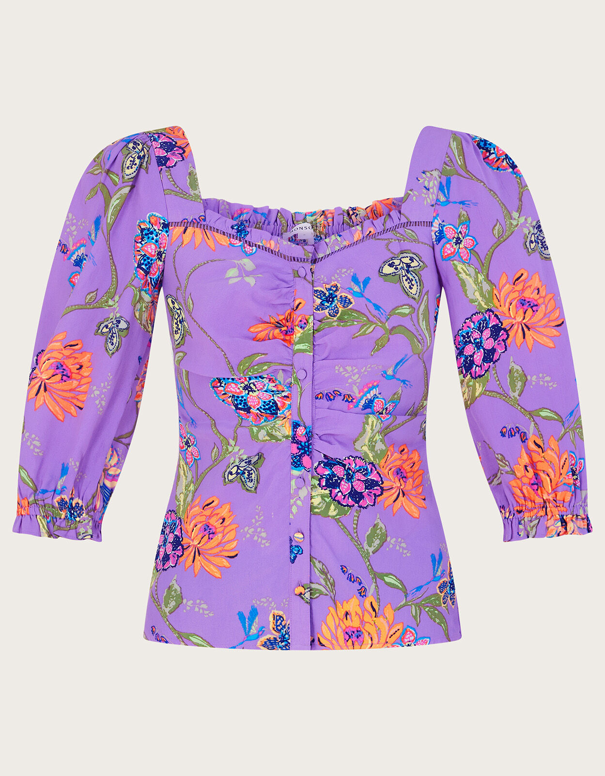 Regina Print Puff Sleeve Top Purple