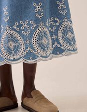 East Coralie Broderie Denim Midi Skirt, Blue (BLUE), large