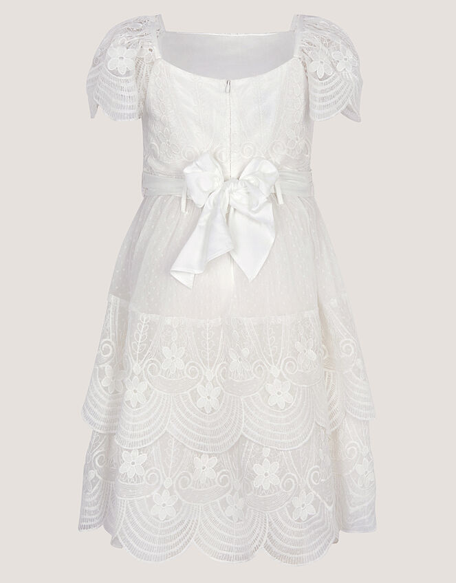 Isabel Lace Scallop Tiered Party Dress, Ivory (IVORY), large