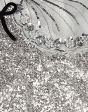 Monsoon x Queens of Archive Cape Sleeve Sequin Party Dress, Silver (SILVER), large