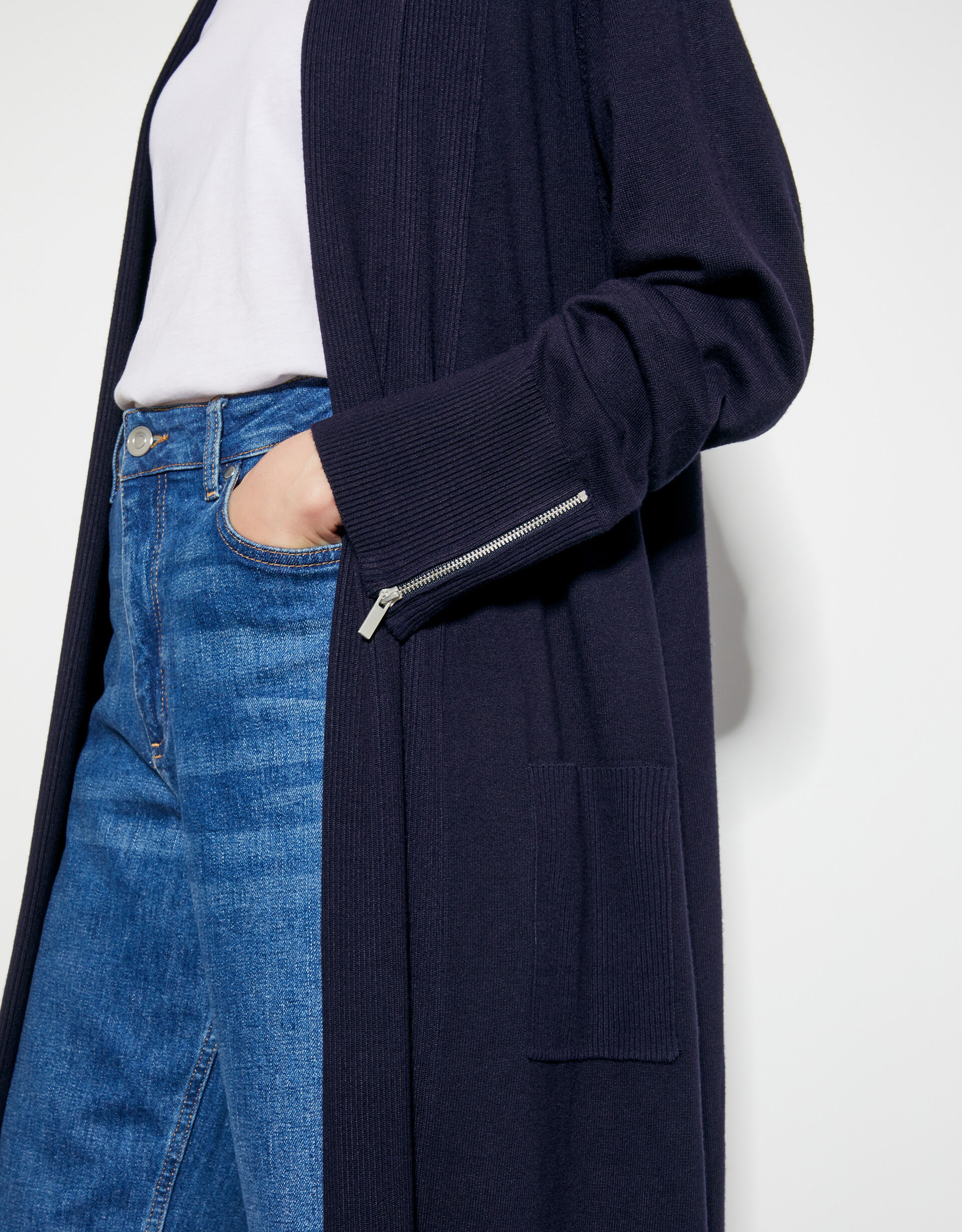 Ladies navy longline cardigan top