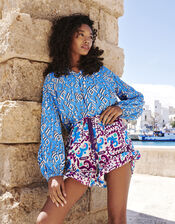 Gigi Print Blouse in Sustainable Viscose, Blue (BLUE), large