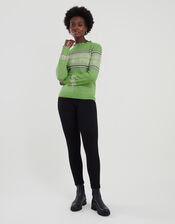 Frill Neck Fair Isle Jumper with Recycled Polyester, Green (GREEN), large