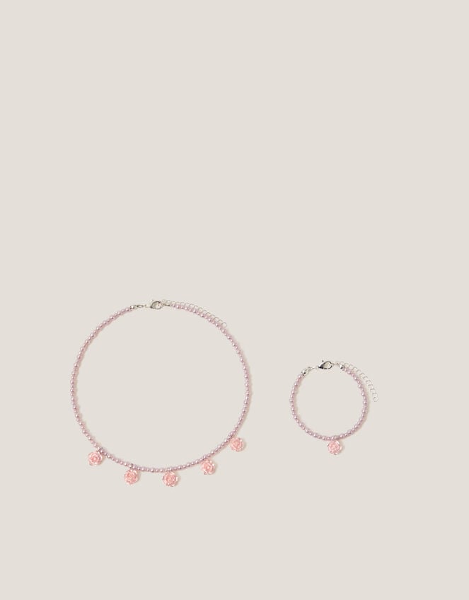 Flower Pearl Necklace & Bracelet Set, , large