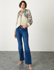 Phoebe Satin Print Shirt, Ivory (IVORY), large