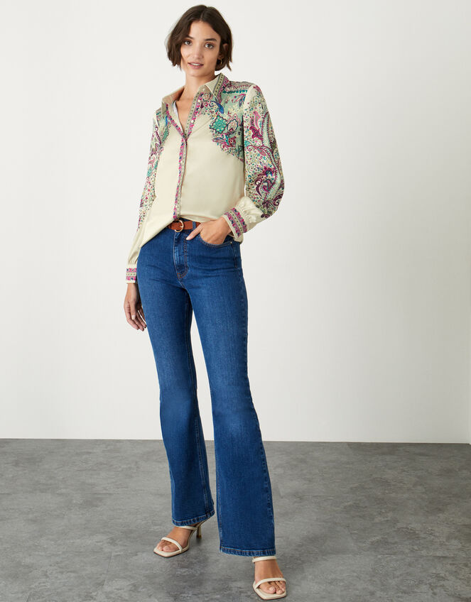 Phoebe Satin Print Shirt, Ivory (IVORY), large
