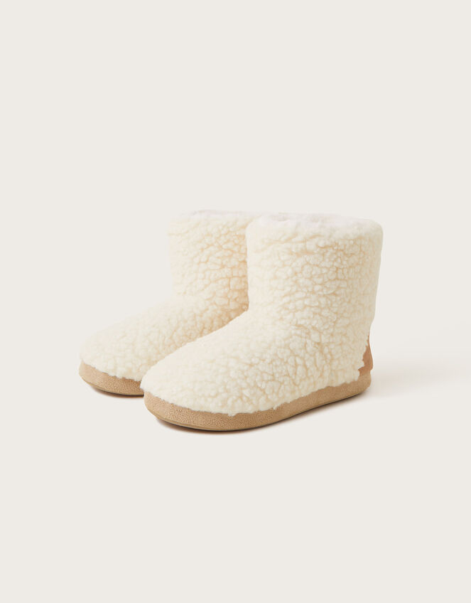 Faux Shearling Soft Slipper Boots, Ivory (IVORY), large