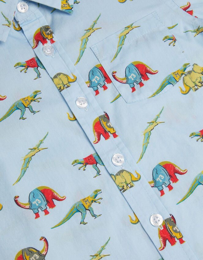 Varsity Dinosaur Print Shirt, Blue (BLUE), large