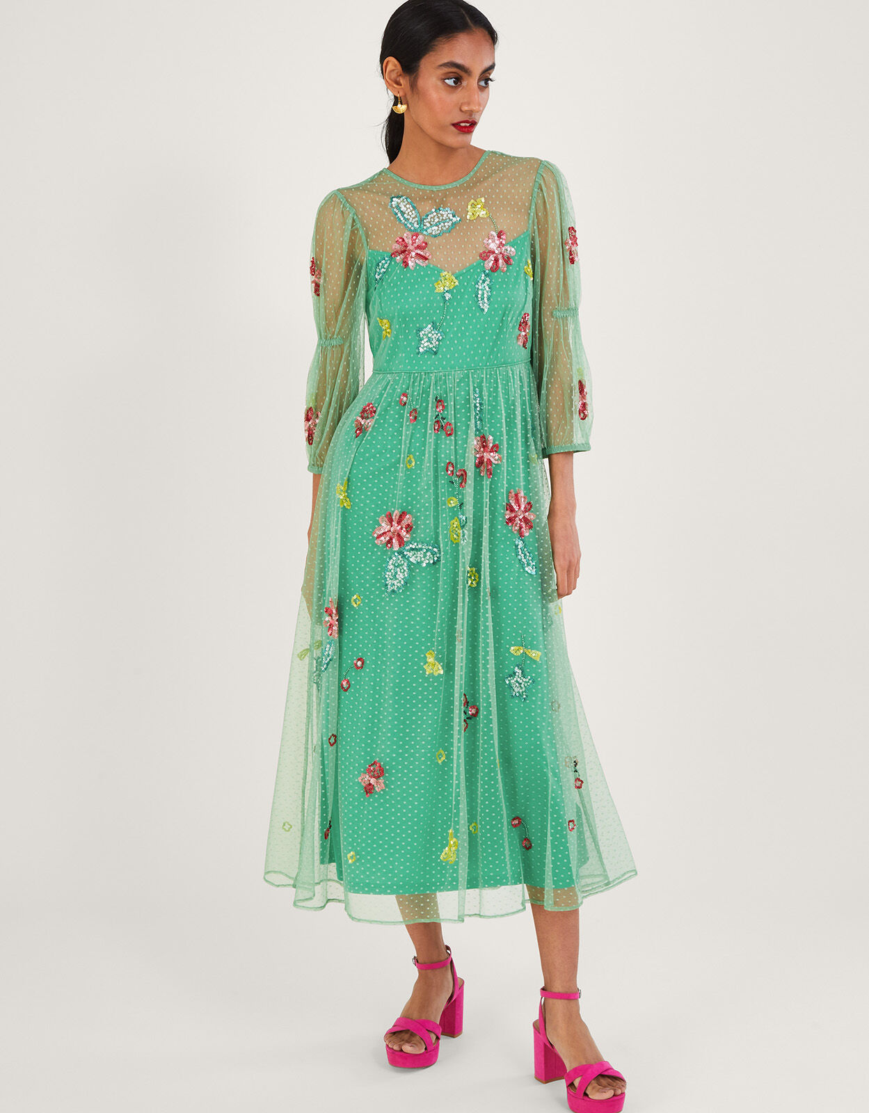 Rosa Embellished Midi Dress Green Evening Dresses Monsoon UK