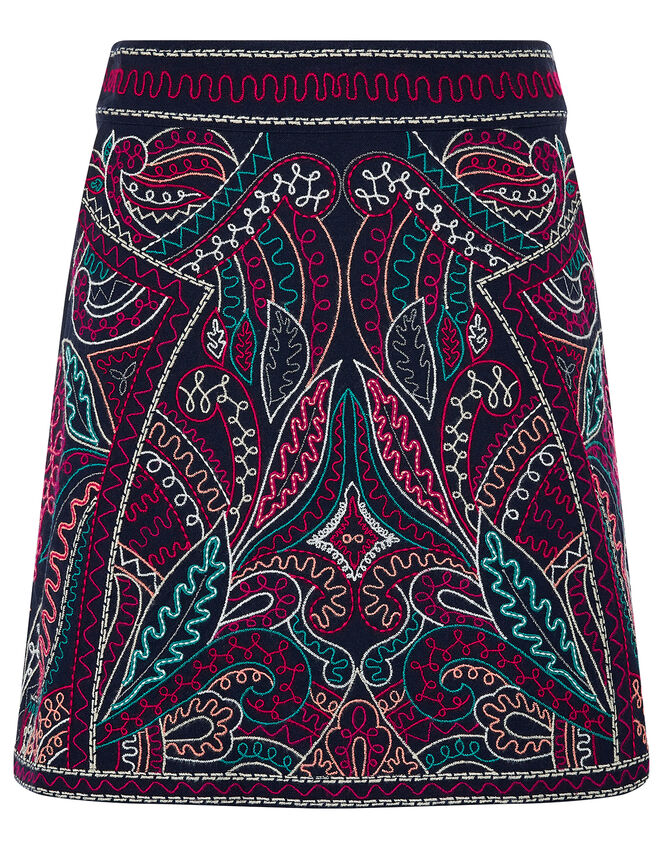 Emmy Embroidered Mini Skirt in Organic Cotton, Blue (NAVY), large