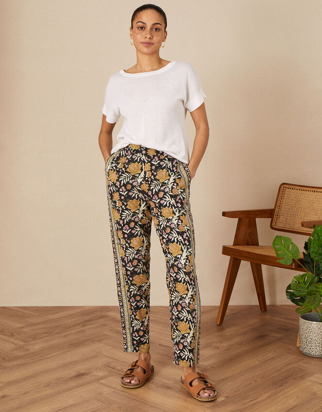 ARTISAN STUDIO Woodblock Floral Fauna Trousers, Black (BLACK), large