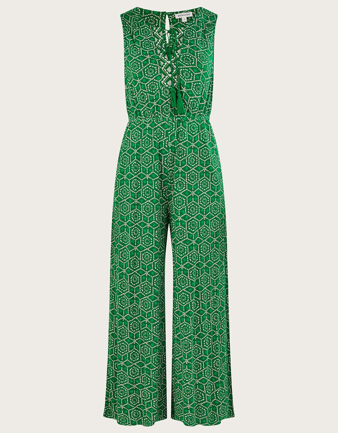 Geometric Print Jersey Jumpsuit in LENZING™ ECOVERO™ Green Jumpsuits Monsoon UK.