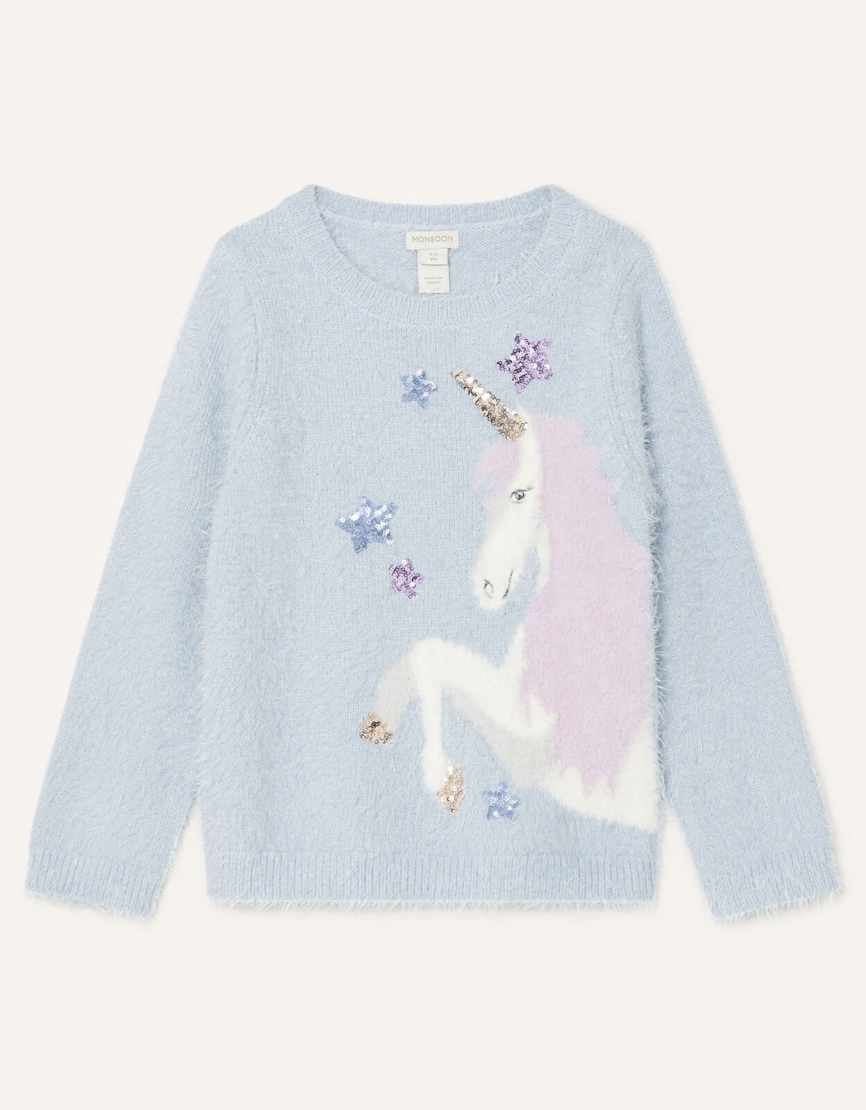 Sequin Unicorn Fluffy Jumper Blue