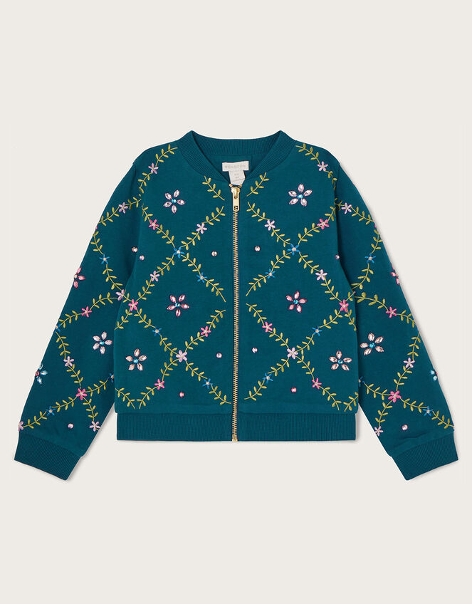 Jewel Embellished Bomber Jacket Teal