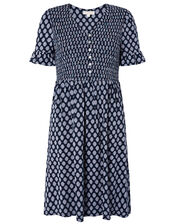 Geo Print Smock Dress, Blue (NAVY), large