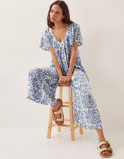 Cece Woodblock Wide-Leg Jumpsuit, Blue (BLUE), large