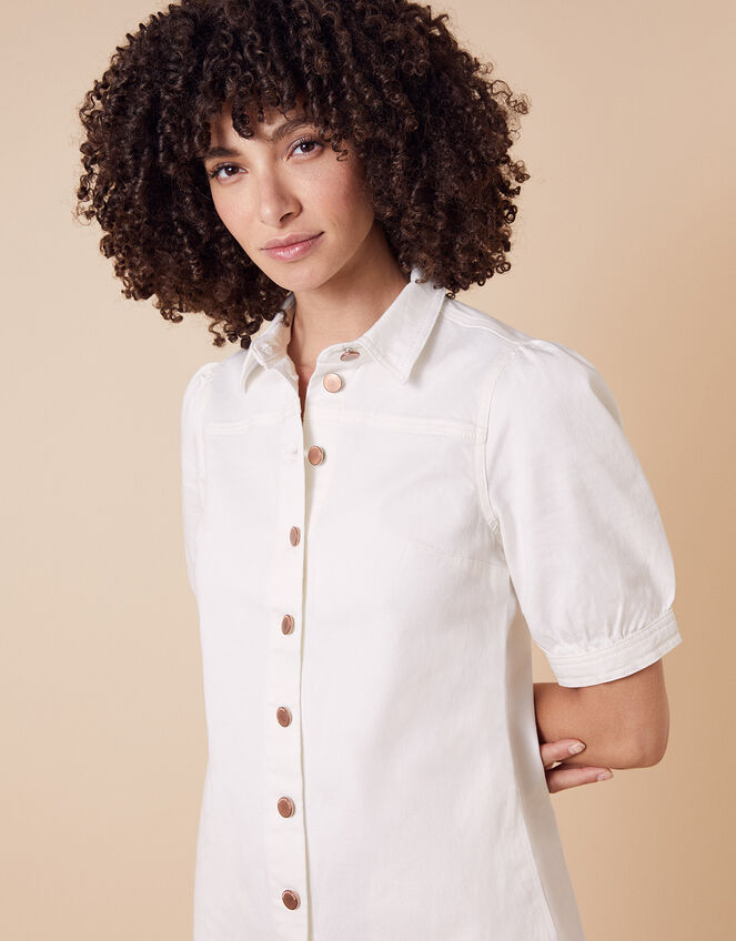 Denim Shirt Dress in Recycled Cotton, Ivory (IVORY), large