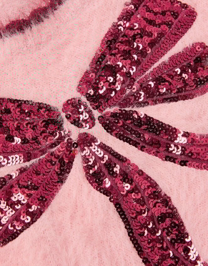 Sequin Bow Fuzzy Jumper, Pink (PINK), large