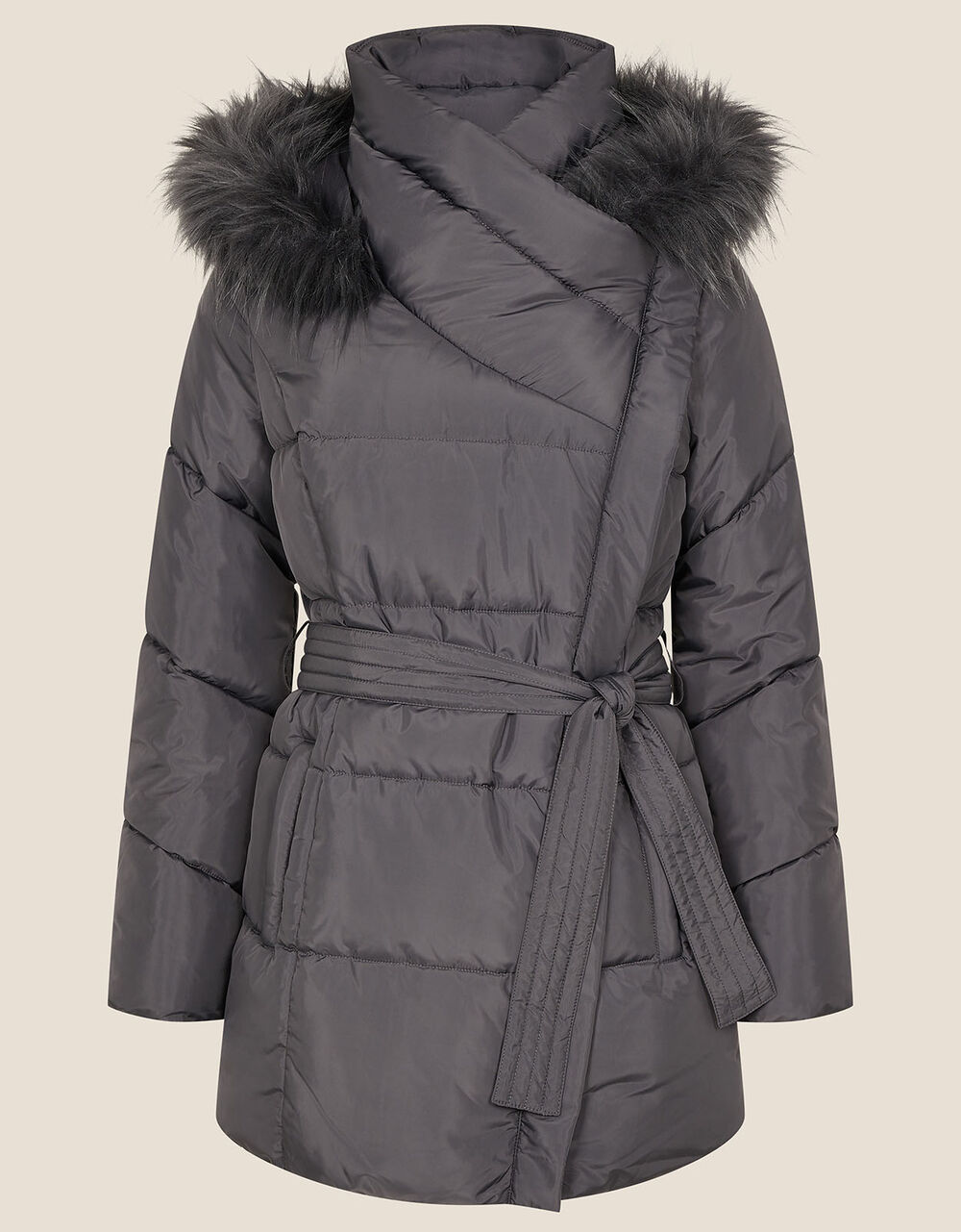 Padded Faux Fur Hooded Coat Grey Women's Coats Monsoon UK.