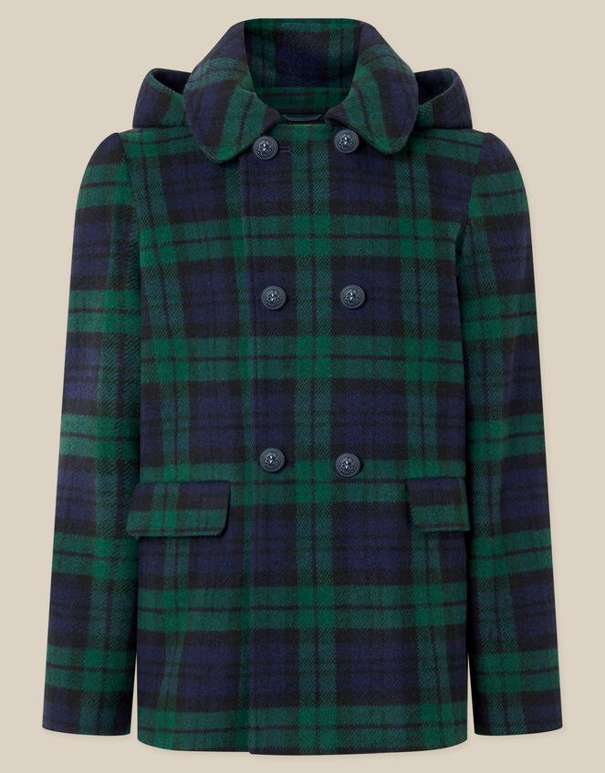 Check Print Hooded Coat, Green (GREEN), large