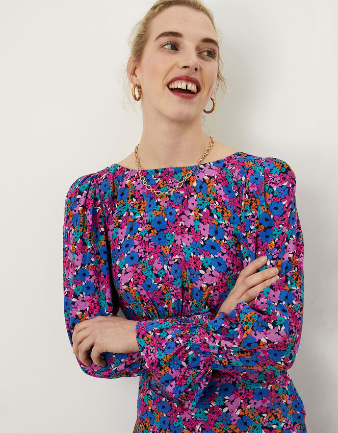Ryleigh Floral Print Dress in Sustainable Viscose, Purple (LILAC), large
