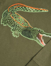 Crocodile Print Long Sleeve Top, Green (KHAKI), large