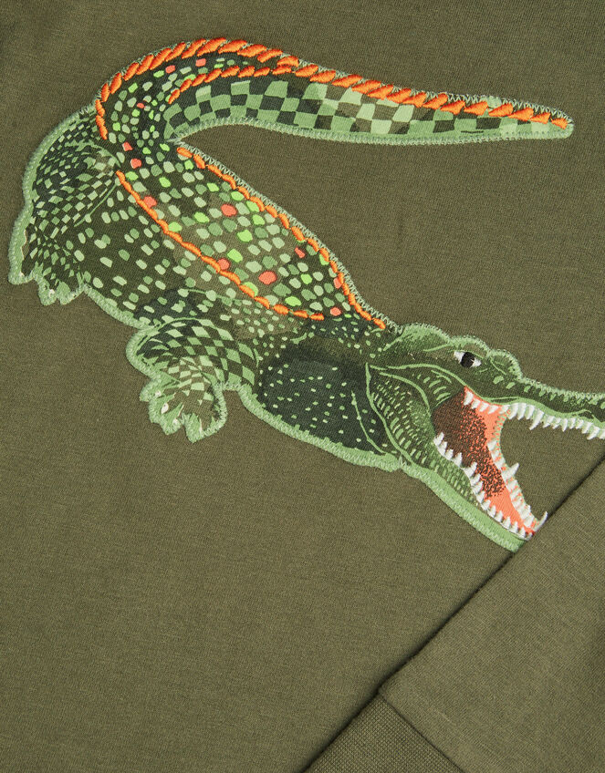 Crocodile Print Long Sleeve Top, Green (KHAKI), large