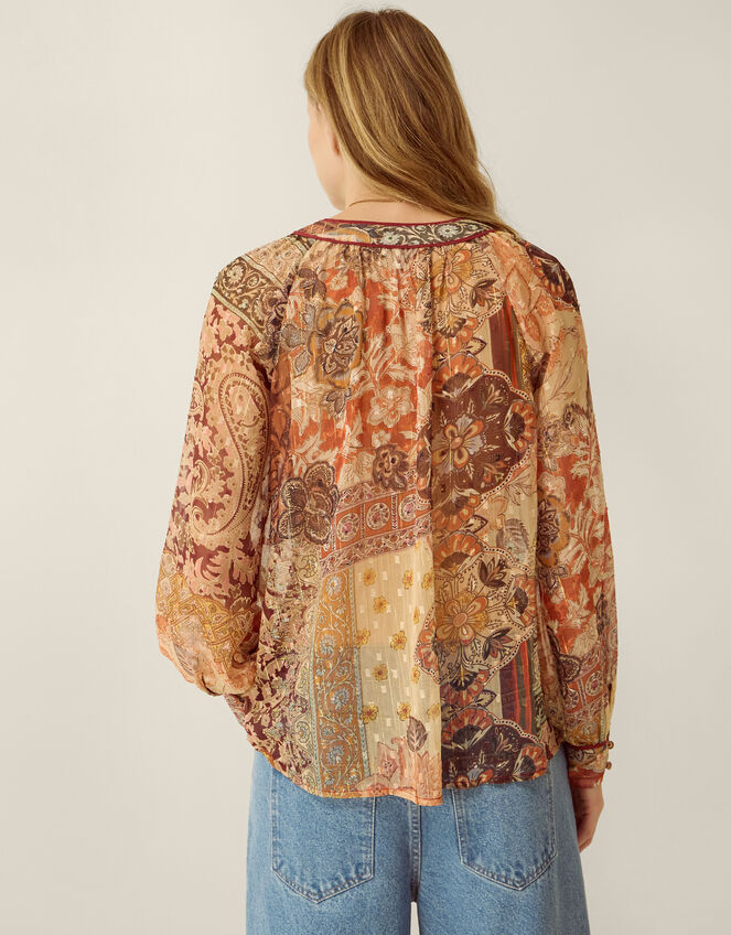 Evelina Sheer Floral Print Top, Brown (BROWN), large