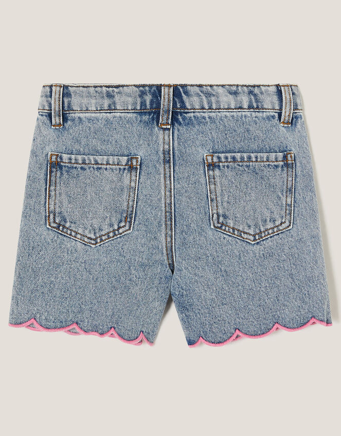 Sequin Floral Embroidered Denim Shorts, Blue (BLUE), large