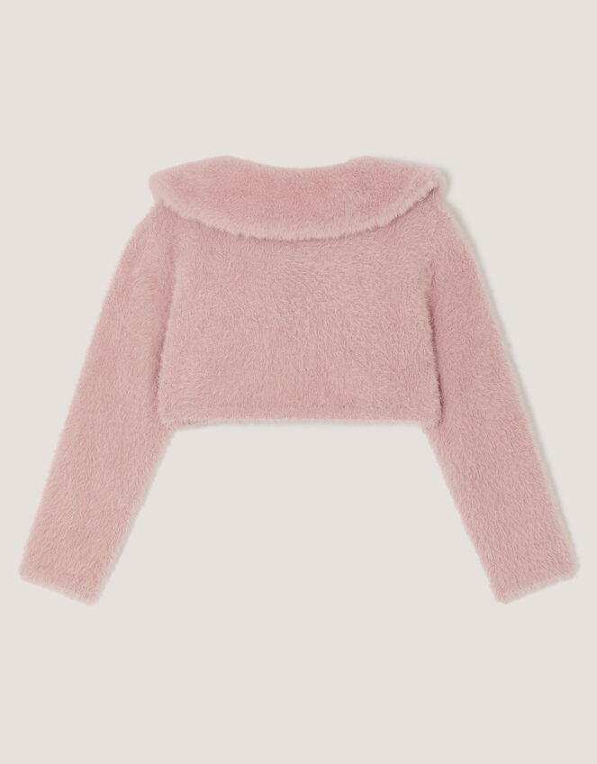 Baby Detachable Collar Fuzzy Cardigan, Pink (DUSKY PINK), large