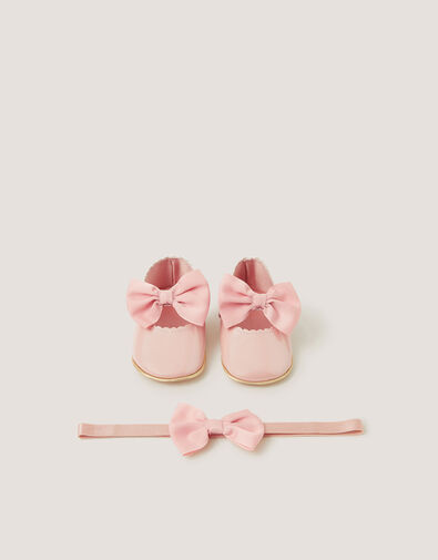 Baby Bow Patent Booties & Headband Set, Pink (PINK), large