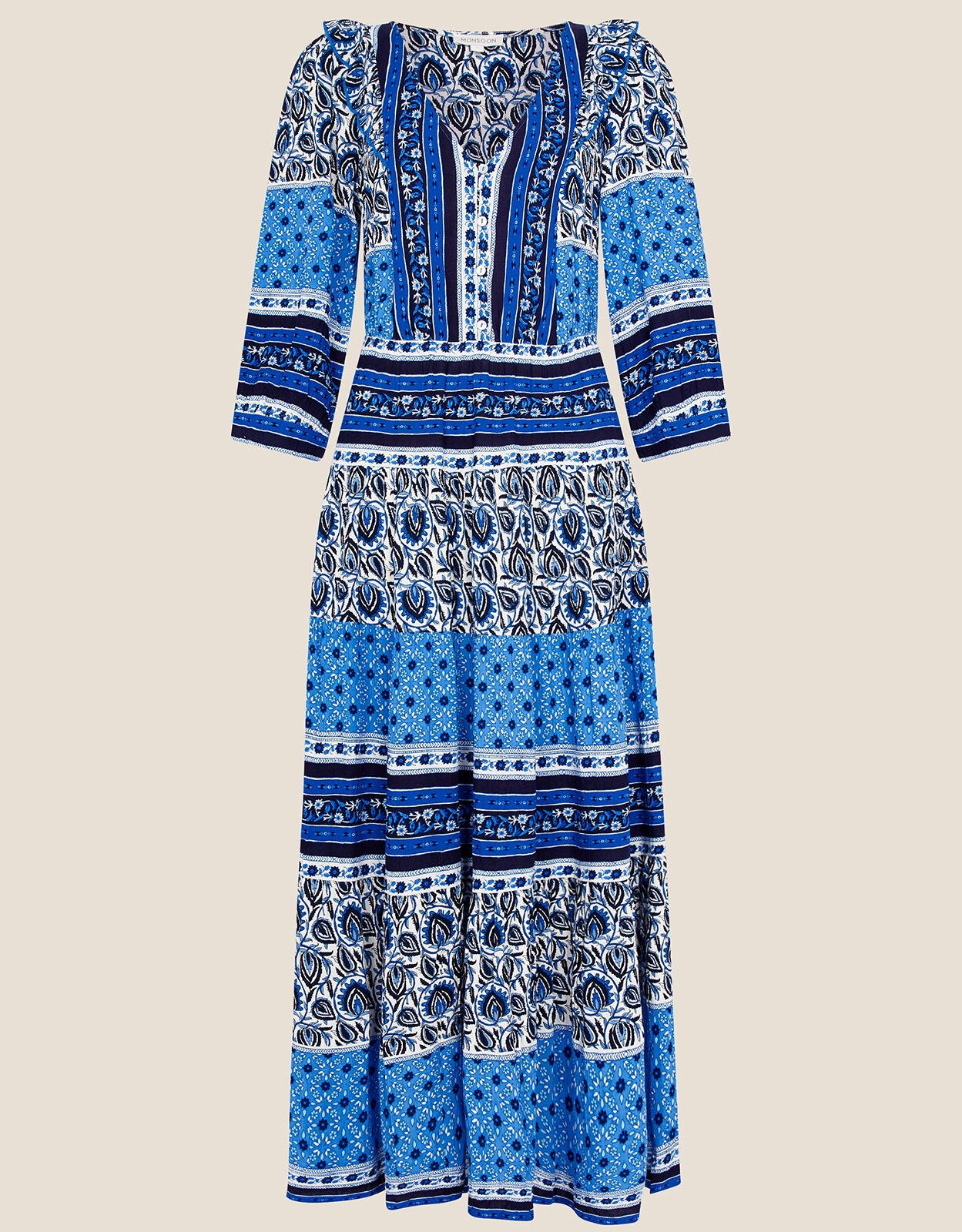 Heritage Border Stripe Print Dress Blue