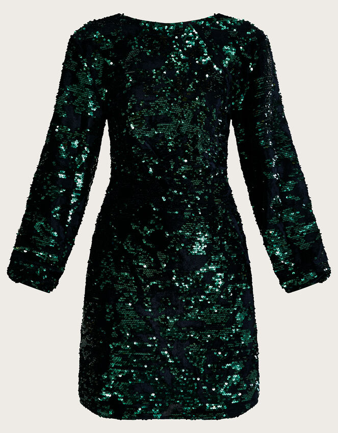 Kayleigh Sequin Shift Dress, Green (OLIVE), large