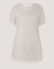 Tori Short Sleeve Fringe Mini Dress, Ivory (IVORY), large