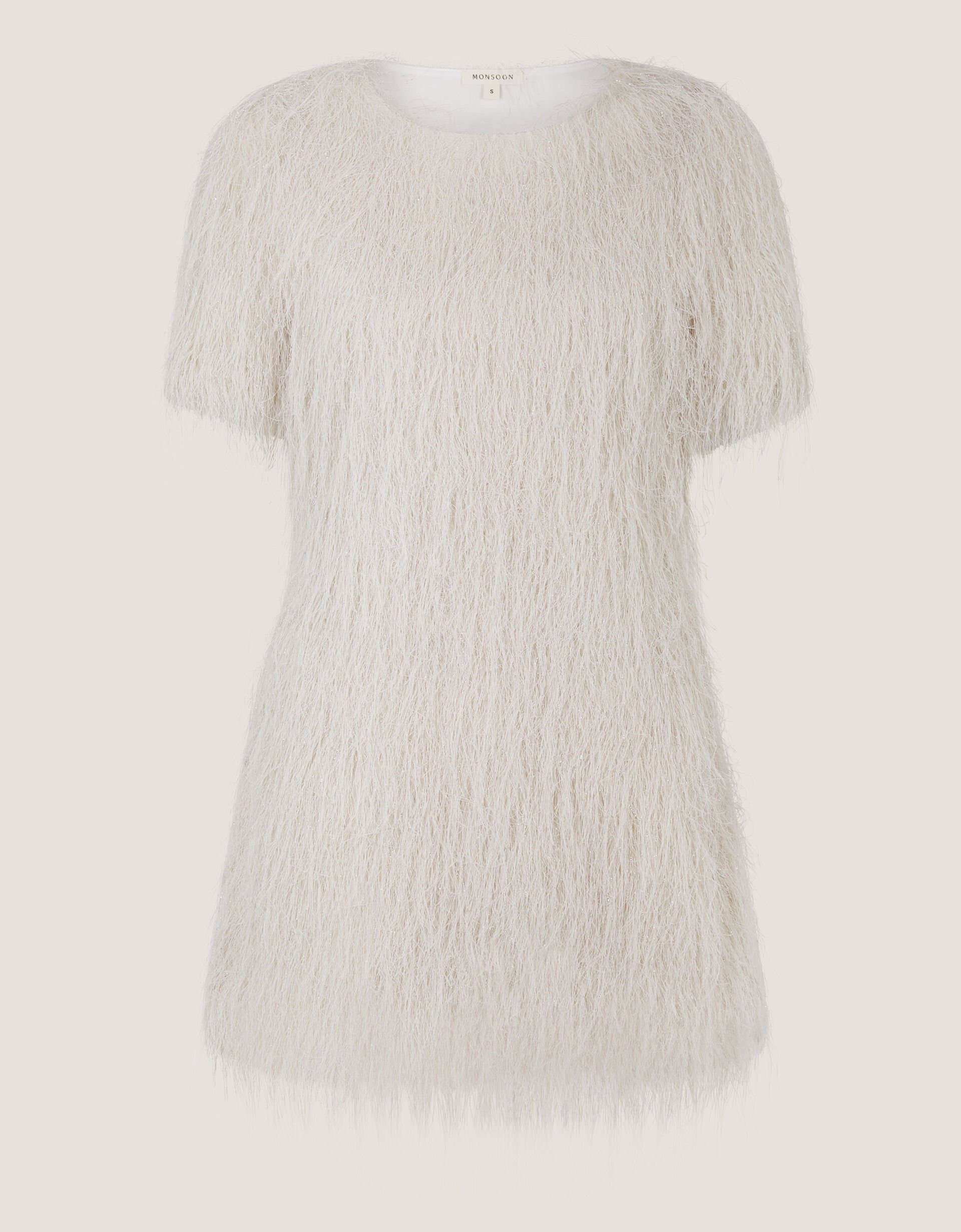 Tori Short Sleeve Fringe Mini Dress, Ivory (IVORY), large